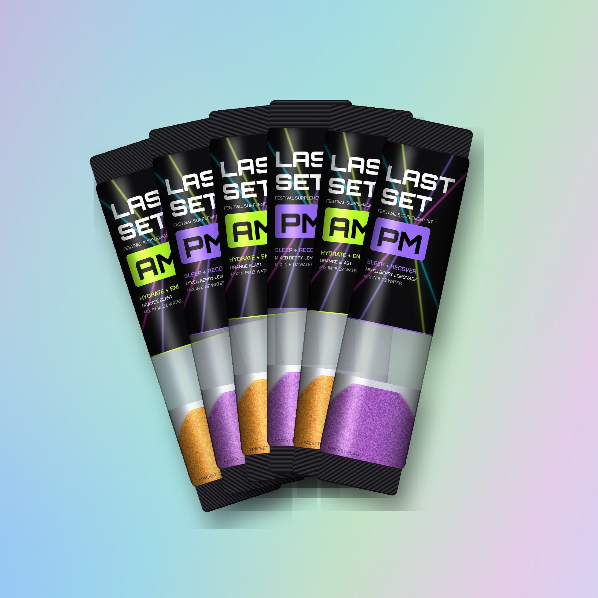 Three AM and three PM stick packs, one 3-day kit